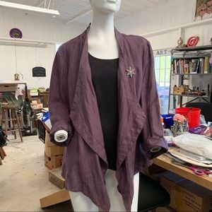 “Purple Open Drape Front Linen Jacket”